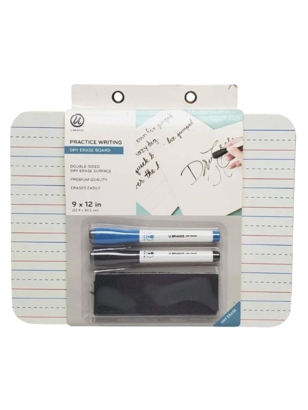 U Brands 9"x12" Double-Sided Dry Erase Practice Writing Board With Markers & Era